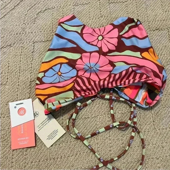 Maaji Halter Reversible High Neck Bikini Top Gaby Floral Stripe NEW Boho Y2K NWT - Picture 5 of 8